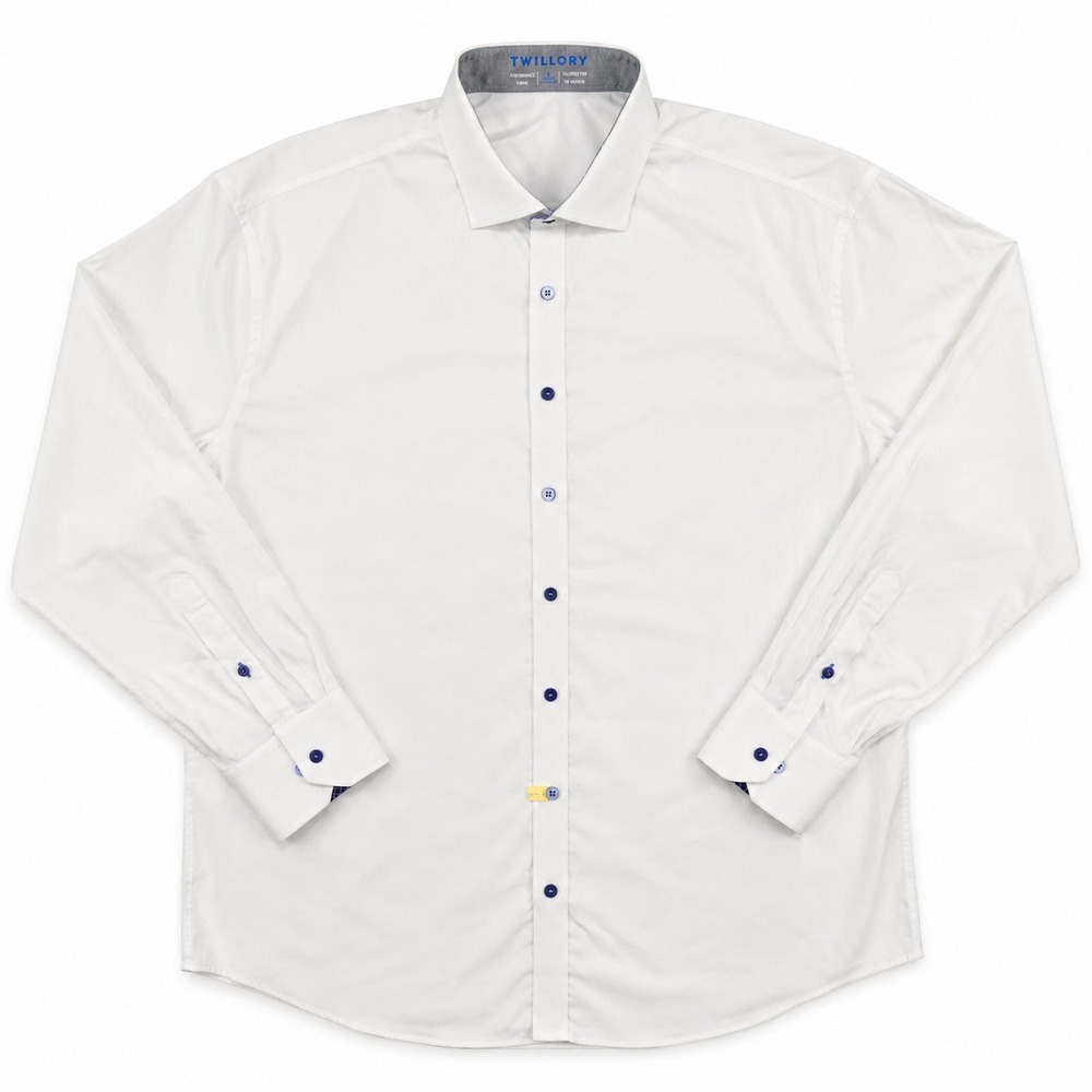 Twillory Performance Dress Shirt Men's 18 34-35 Tailored Fit Flip Cuff White